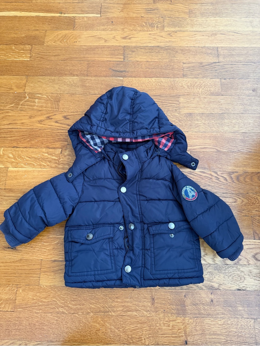 Jacadi Navy Puffer Jacket with detachable Hood - 12 Months